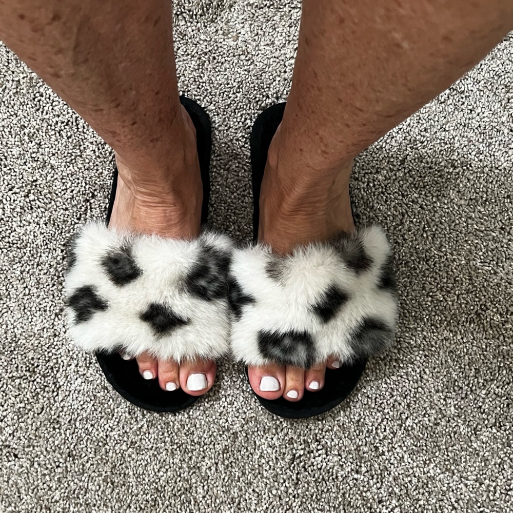 Black and White Furry Slippers